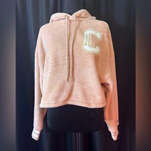 Champion Faux Fur Women’s Crop Pink Gold Logo Hoodie v5